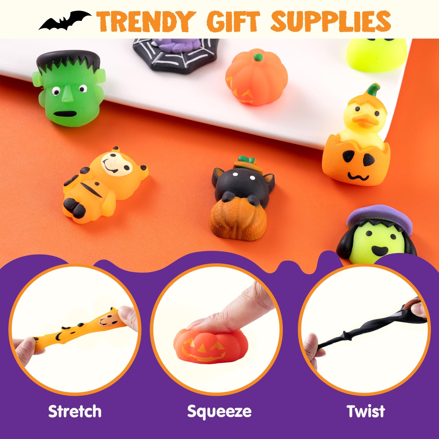 JOYIN 28 Pcs Halloween Mochi Squishy Toys, Halloween Toys for Halloween Party Favors, Halloween Sensory Stress Relief Toys Bulk, Trick or Treats Classroom Prizes Gifts Goodie Bag Fillers