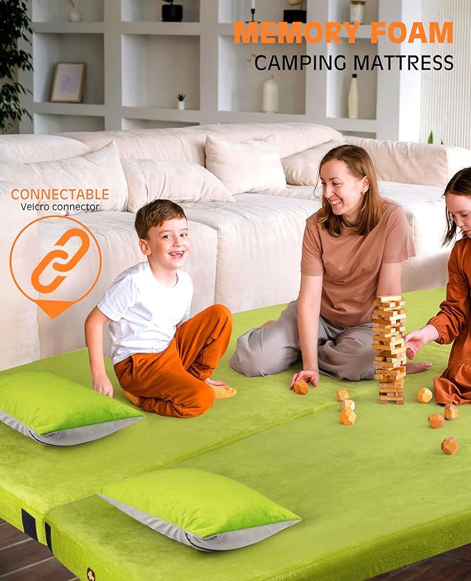 Extra Thick GAIALOOP 4 INCH Memory Foam Camping Mattress, Roll Up Floor Sleeping Mat Camp Cot Mattress Pad Travel Camping Couch Bed for Guest Adults Side Sleepers