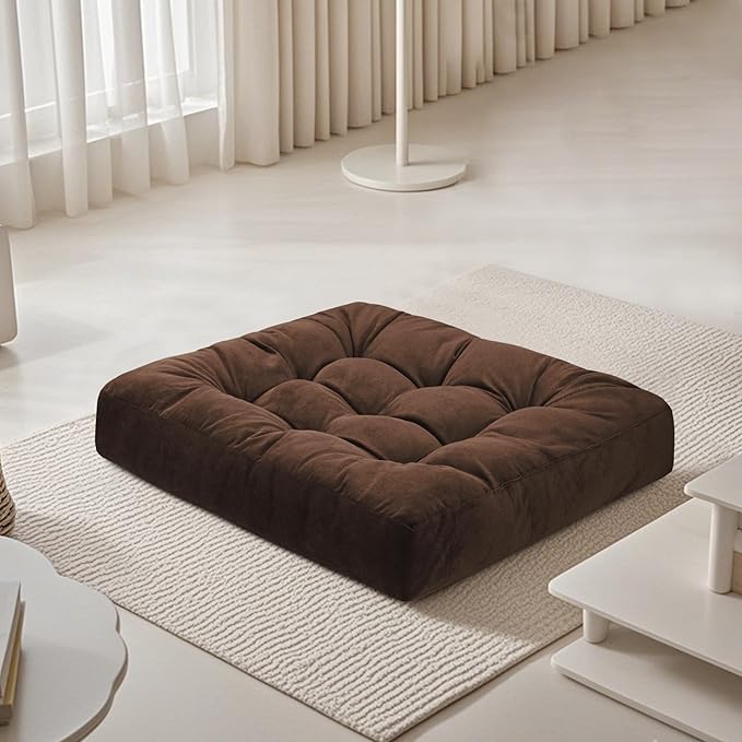 FlyGulls Meditation Floor Pillow 22×22 Inch 1 Pack Large Floor Cushions for Adults Square Tufted Corduroy Floor Pillows for Yoga Living Tatami Room Coffee