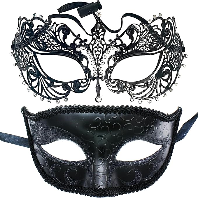 ZbFwmx Couple Masquerade Mask Set - Black Costume Masks for Women & Men - Cosplay & Party Masquerade Ball