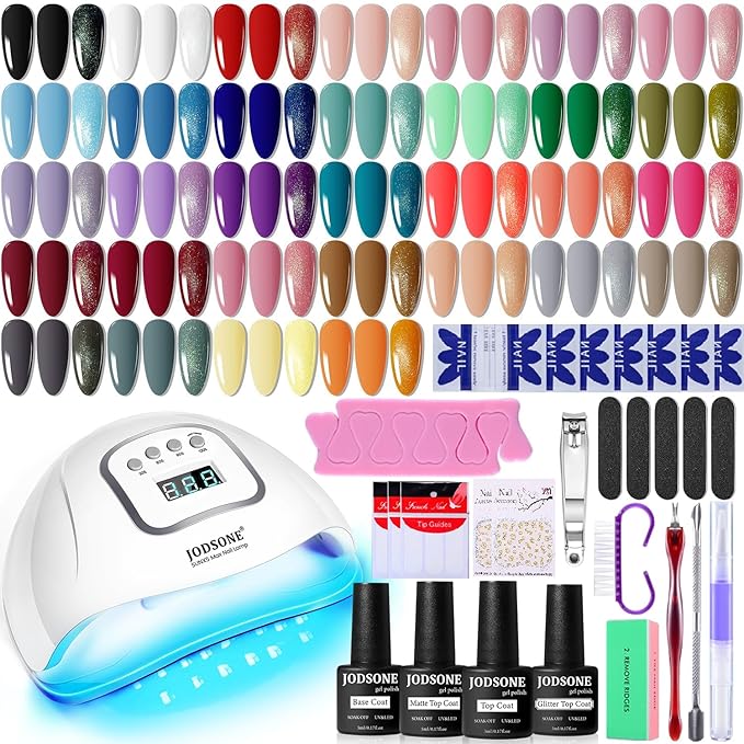 JODSONE Gel Nail Polish Kit with U V Light 32 Colors Gel Polish Nail + 4 Functional Adhesive Bottles Kit Soak Off Manicure...