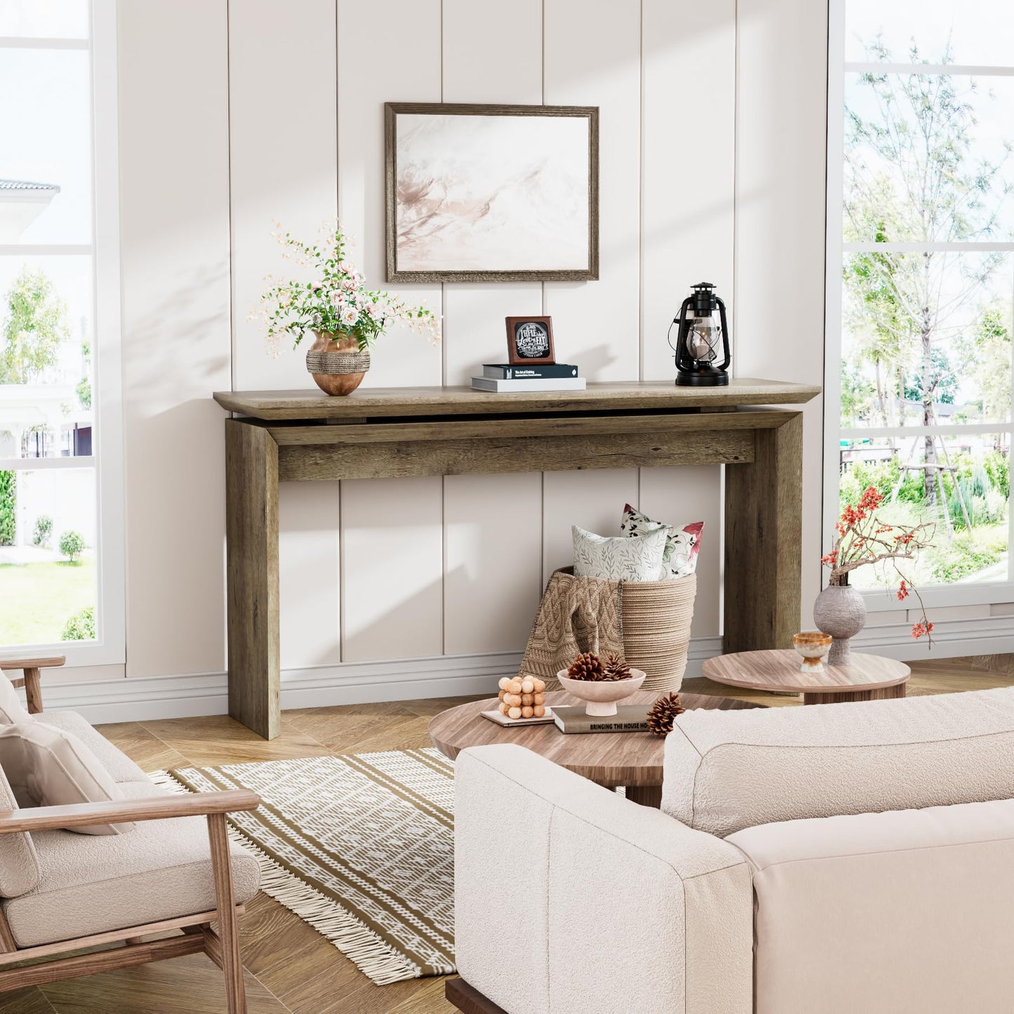 Long Console Table 58 Inch, Farmhouse Hallway Entryway Table, Narrow Wood Sofa Table Behind Couch, Entrance Entry Way Furniture for Living Room, Foyer, Large, Easy Assembly