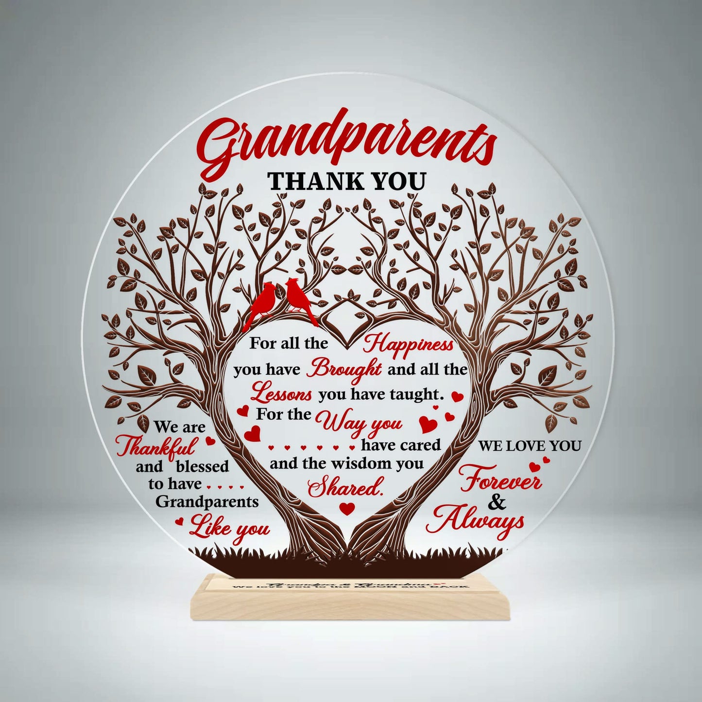 CEZII Grandpa & Grandma Gift from Grandkids, To My Grandparents Round Acrylic Plaque w Stand, Thank You Grandma Grandpa Keepsake, Grateful Gift for Grandparents, Birthday Present, Gift for Anniversary