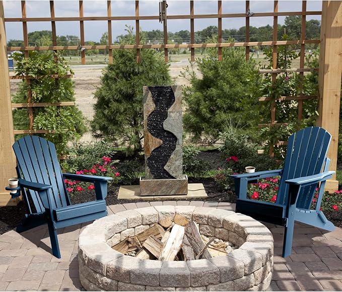 FUNBERRY Folding Adirondack Chair, All Weather HDPE Fire Pit Chairs with Cup Holder for Outdoor
