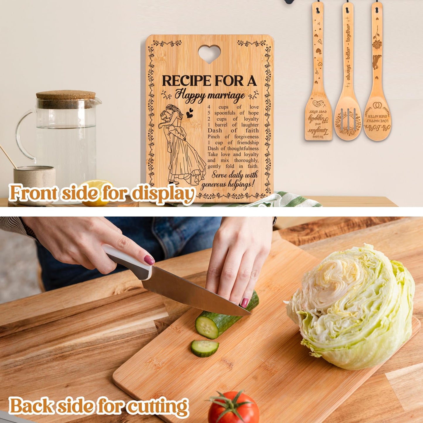 Bridal Shower Bachelorette Gifts for Bride Groom, Wedding Gifts for Couples 2025 - Happy Marriage Cutting Board Set for Newlyeds Newly Engaged Couples Bride to Be Wedding Shower