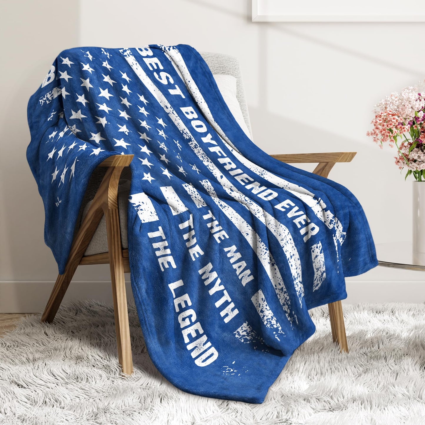 musaecoin Gifts for Boyfriend Birthday- American Flag Blanket with The Man The Myth The Legend- Boyfriend Gifts Ideas, Soft Useful Blanket Throw for Bed Sofa Car Napping Camping, 60”×50”
