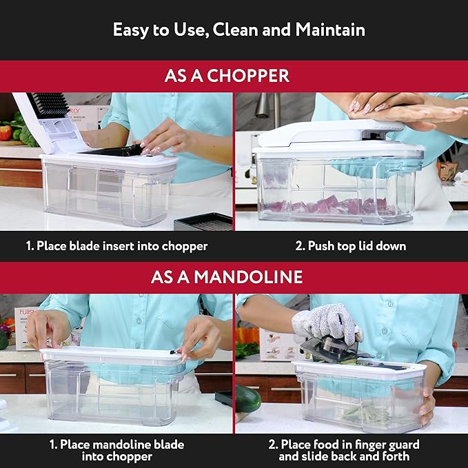 Fullstar Mandoline Slicer for Kitchen - Vegetable Chopper, Onion Potato Food Veggie Fruit Slicer and Cutter with Container, Kitchen Gadgets & Gifts, Home Essentials (4 in 1, Black/White)