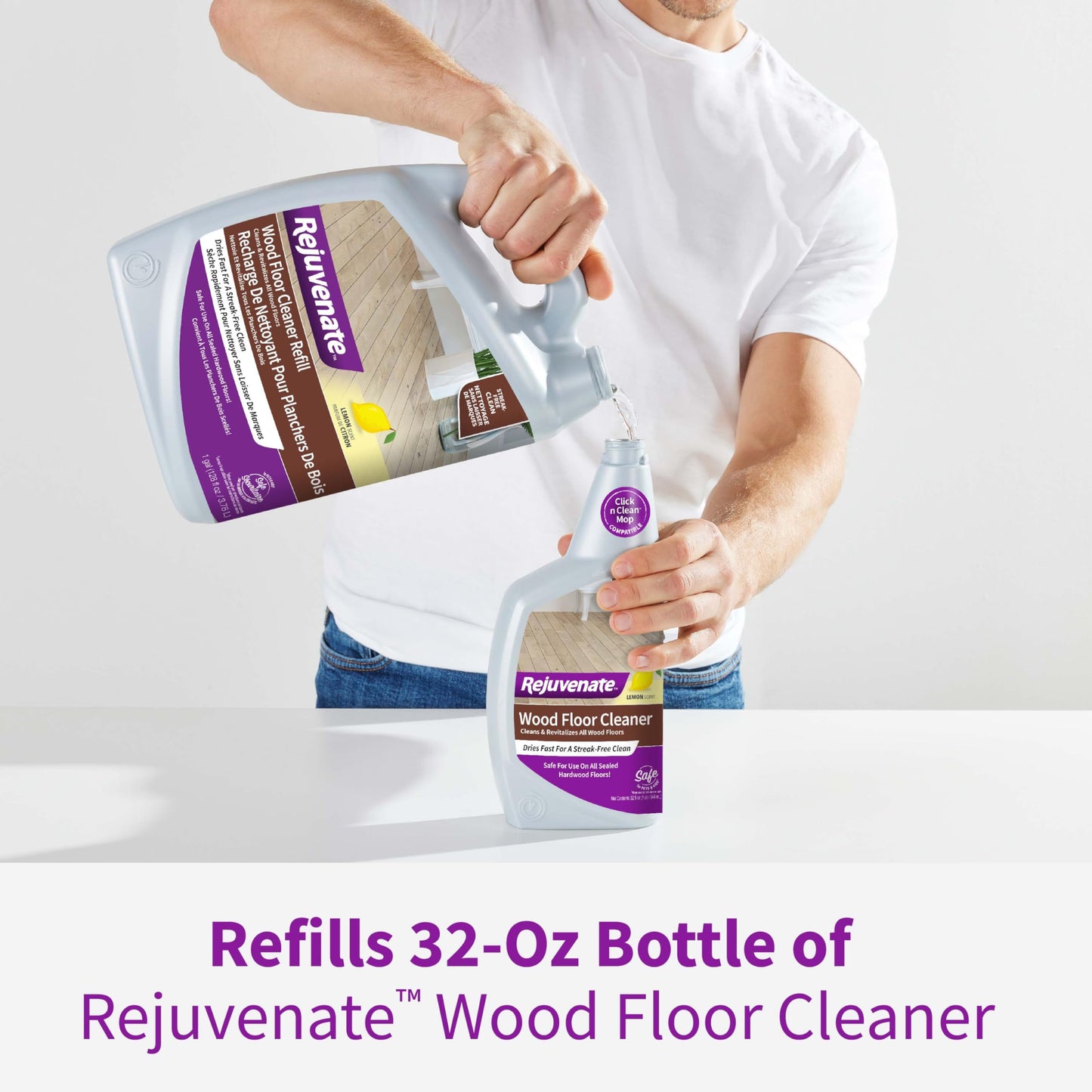 Rejuvenate Wood Floor Cleaner Refill, 1 Gallon, Cleans and Protects All Sealed Hardwood Floors and Dries Fast for a Streak-Free Clean