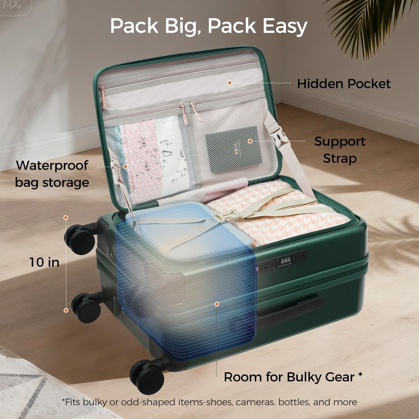 CASELLY Carry On Luggage Top Opening with Cup Holder & Phone Holder, Expandable PC Hard Shell Suitcase, USB Charging Port, Side Hook, 360° Spinner Wheels, TSA Lock & YKK Zippers for Fathers Day Gift