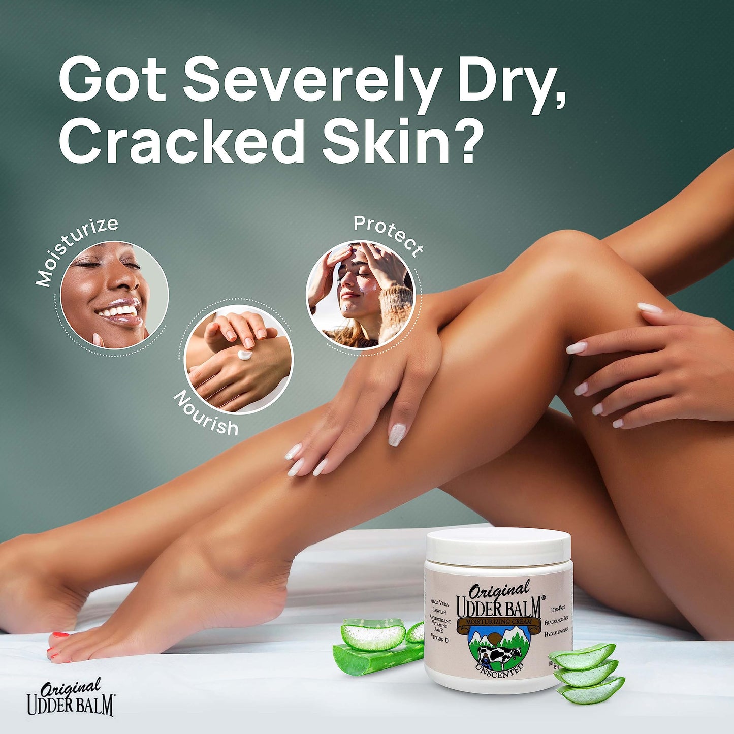 Original Udder Balm Unscented Jar - Made in USA - Hypoallergenic, Dry Skin Relief for Hands, Feet & Face, Moisturizer for Sensit
