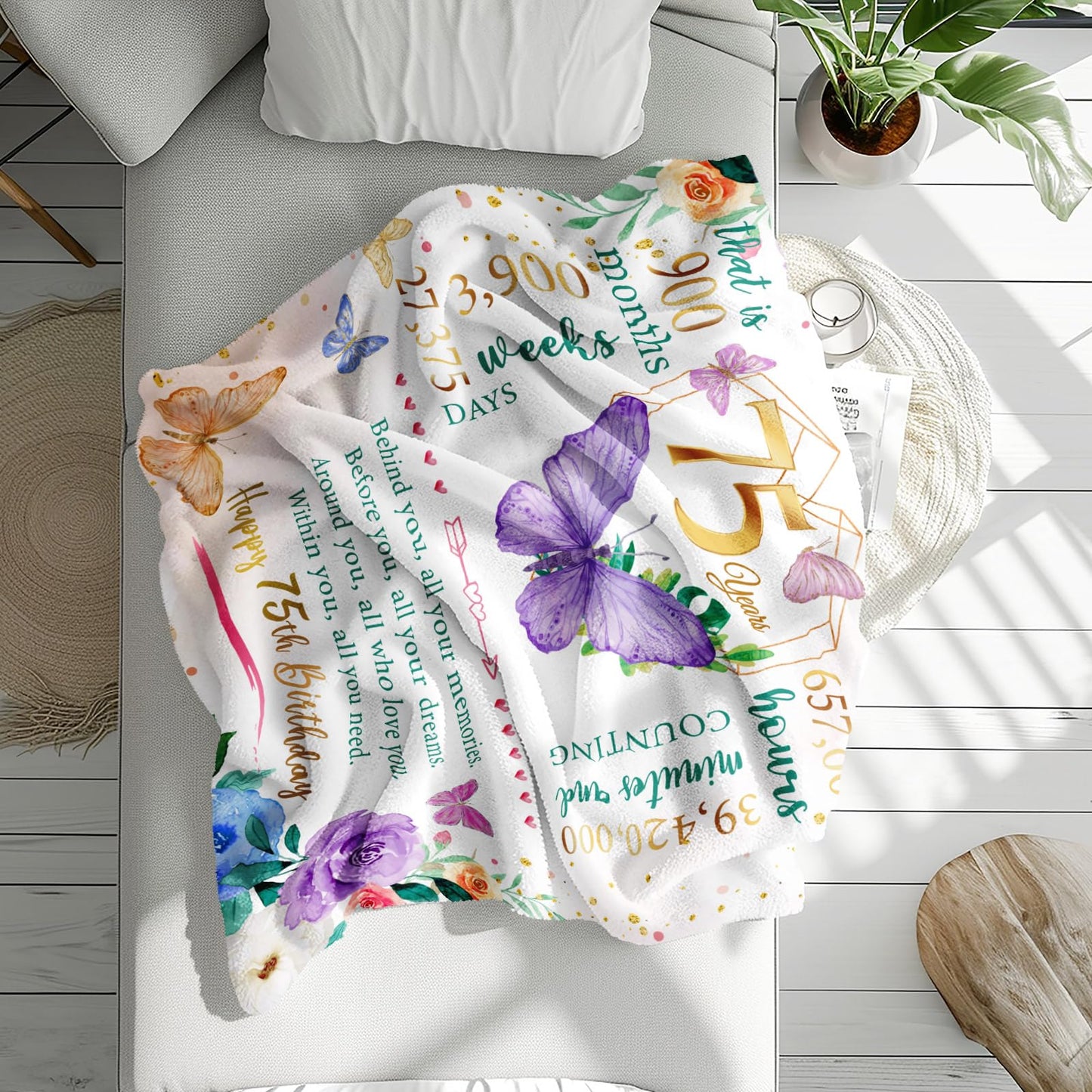 Sbangtu 75th Birthday Gifts for Women, Gifts for 75 Year Old Woman, 75 Year Old Birthday Present for Women, 1950 Bday Present for Woman, 75th Bday Decorations for Female Throw Blanket 50"X60"
