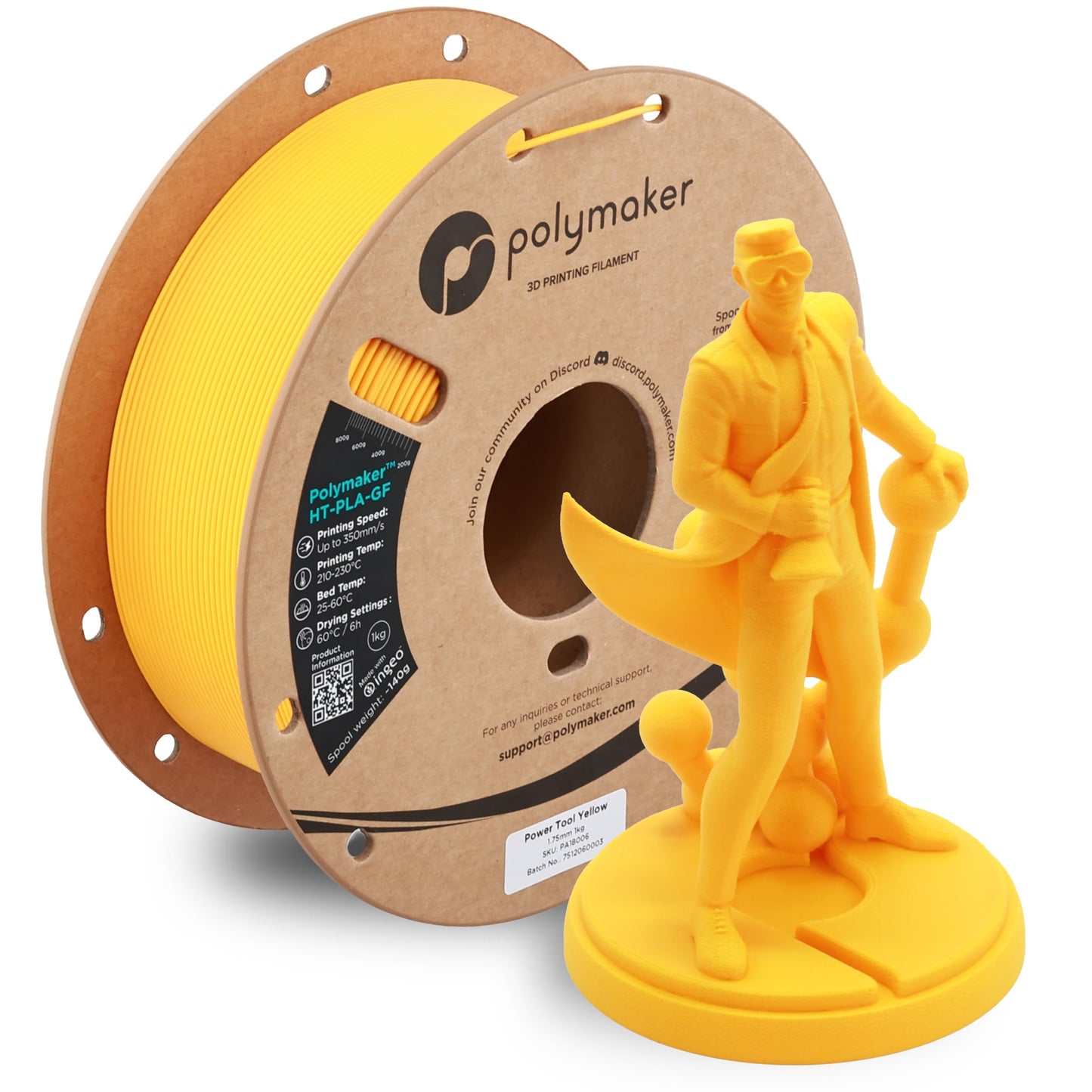 Polymaker HT-PLA-GF Filament 1.75mm Power Tool Yellow, High Temp PLA for 3D Printing, Heat Resistant to 150C, Easy to Print, Eas