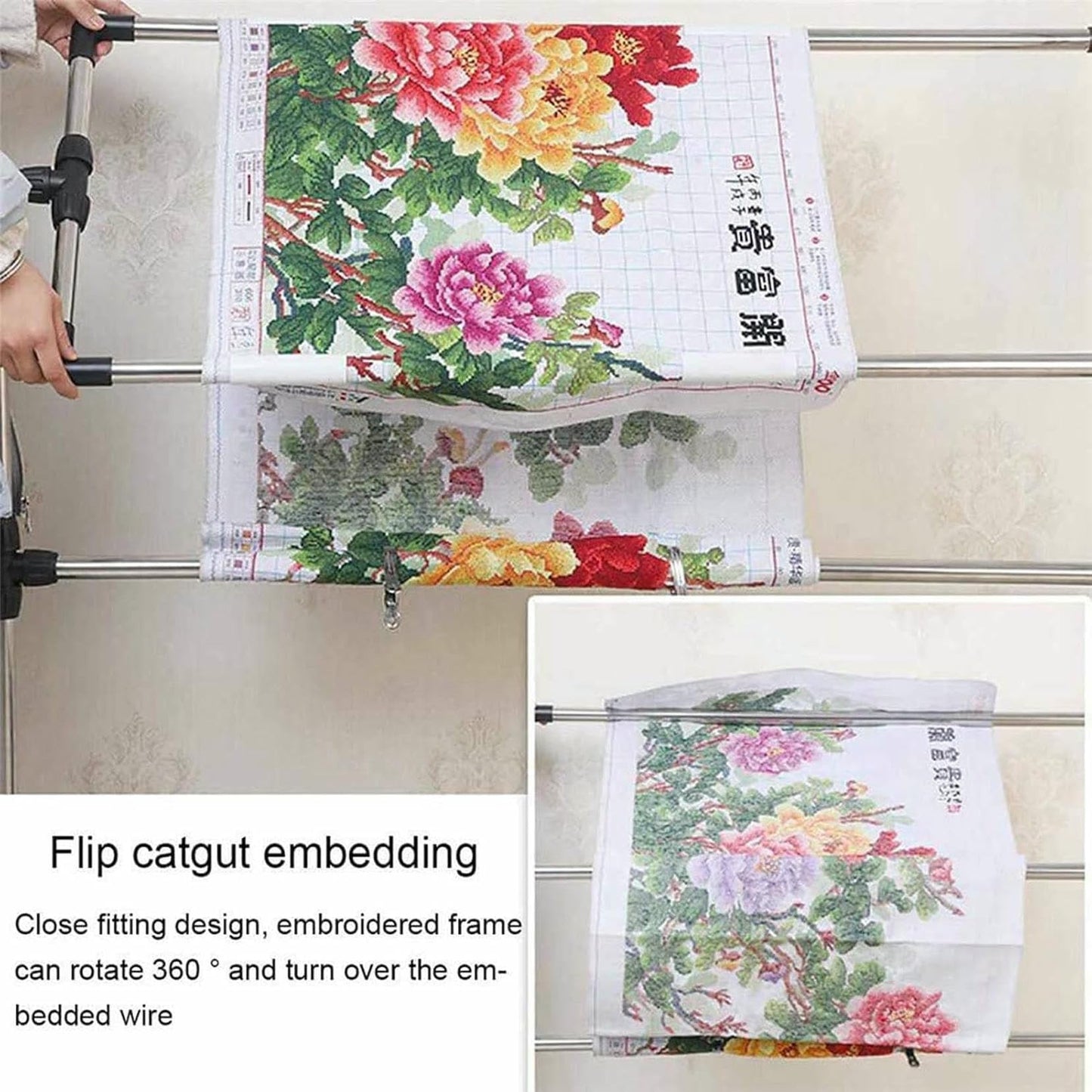 Adjustable Needlework Floor Frame, for Embroidery and Cross Stitch, Standing Craft Stand and Lap Table for Sewing and Art, Convenient Holder for DIY Projects~/
