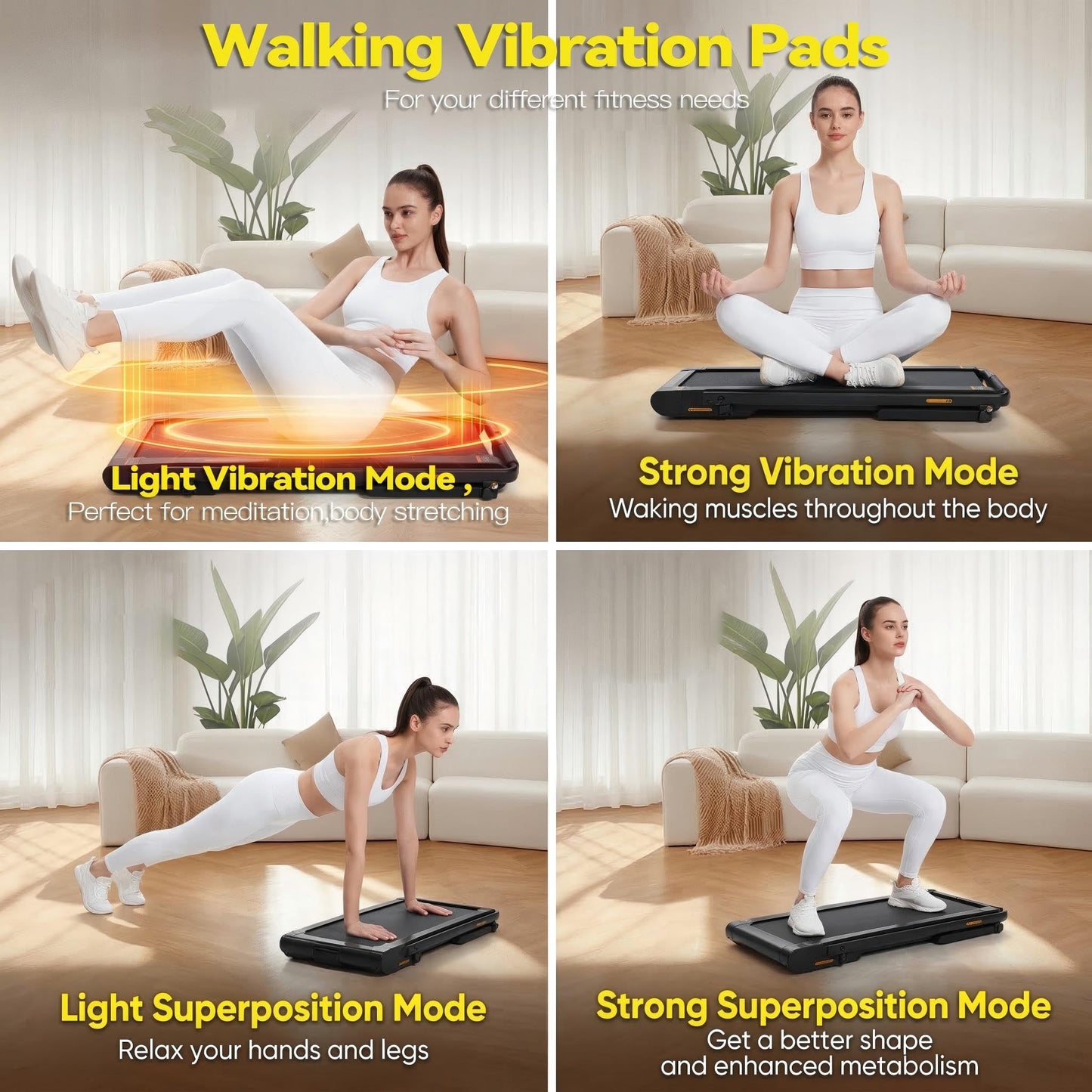 Freepi Walking Pad with 6% Manual Incline,4 in 1 Under Desk Vibration Treadmill for Home,Treadmill with Handle Bar Foldable