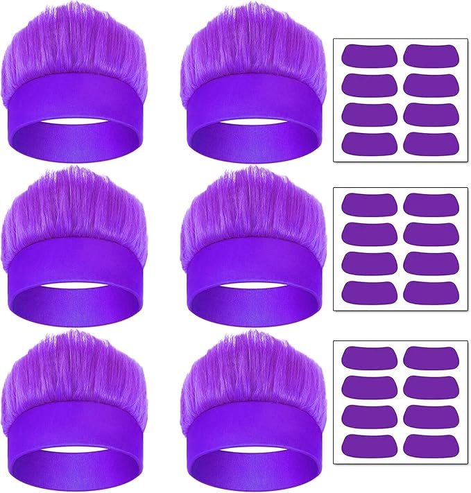 Popuid 6Pcs Hairy Headbands Flowy Troll Crazy Hair & Stickers - Spirit Week Accessories Cheering Headwear Costume Adult (P...