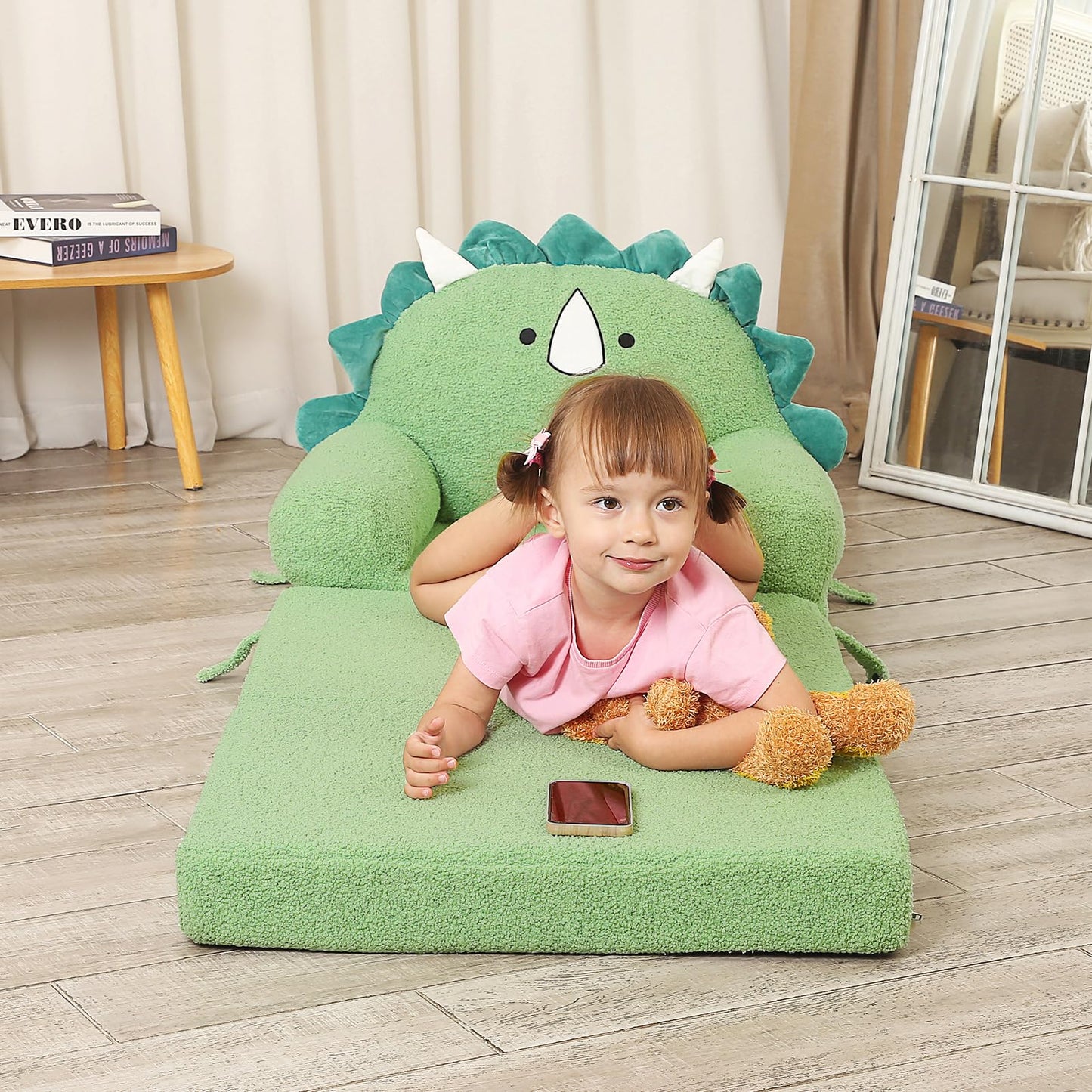 MOMCAYWEX Foldable Kids Sofa, Triceratops Toddler Couch With Tri Folding Foam Cushions, Comfy Couch for Ages 18 Months and Up