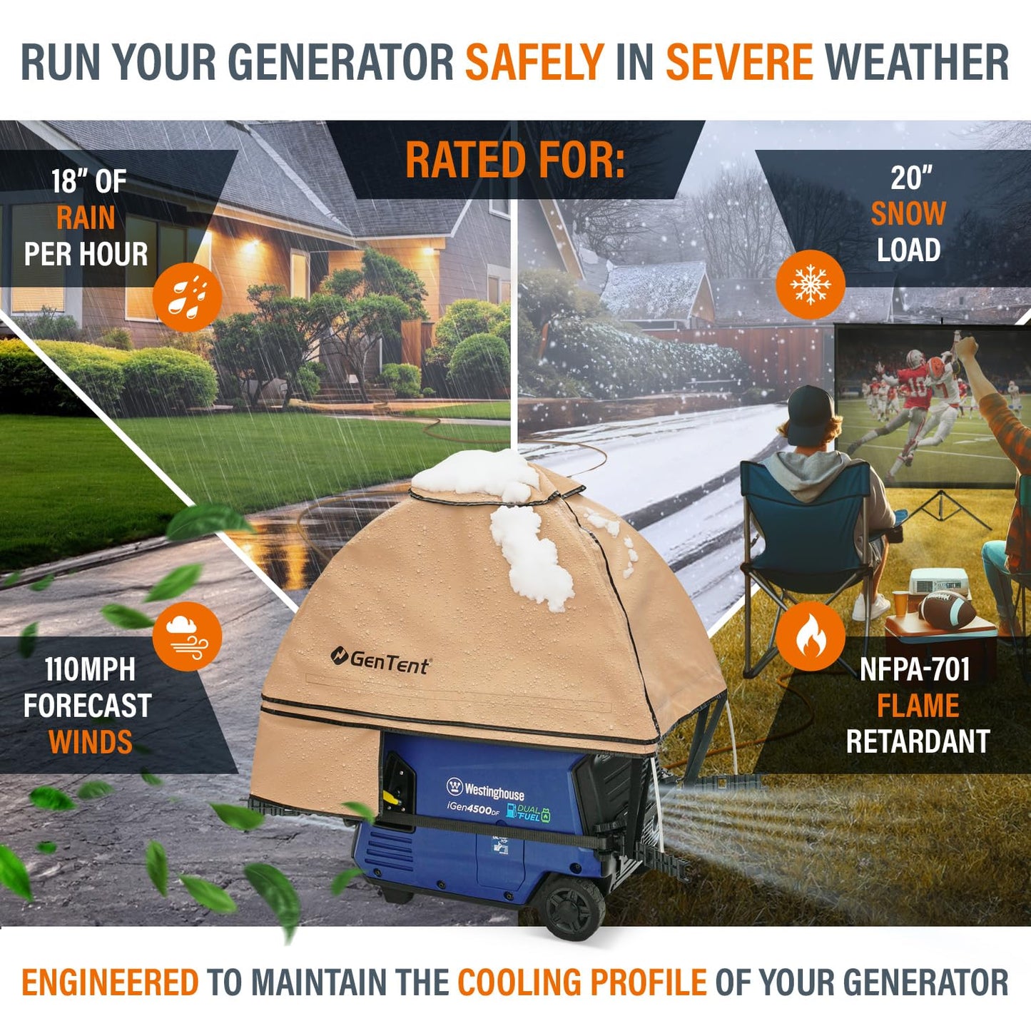 GenTent Inverter Running Cover – Generator Tent for Fully Encased Inverters (Tan, Original - Standard)
