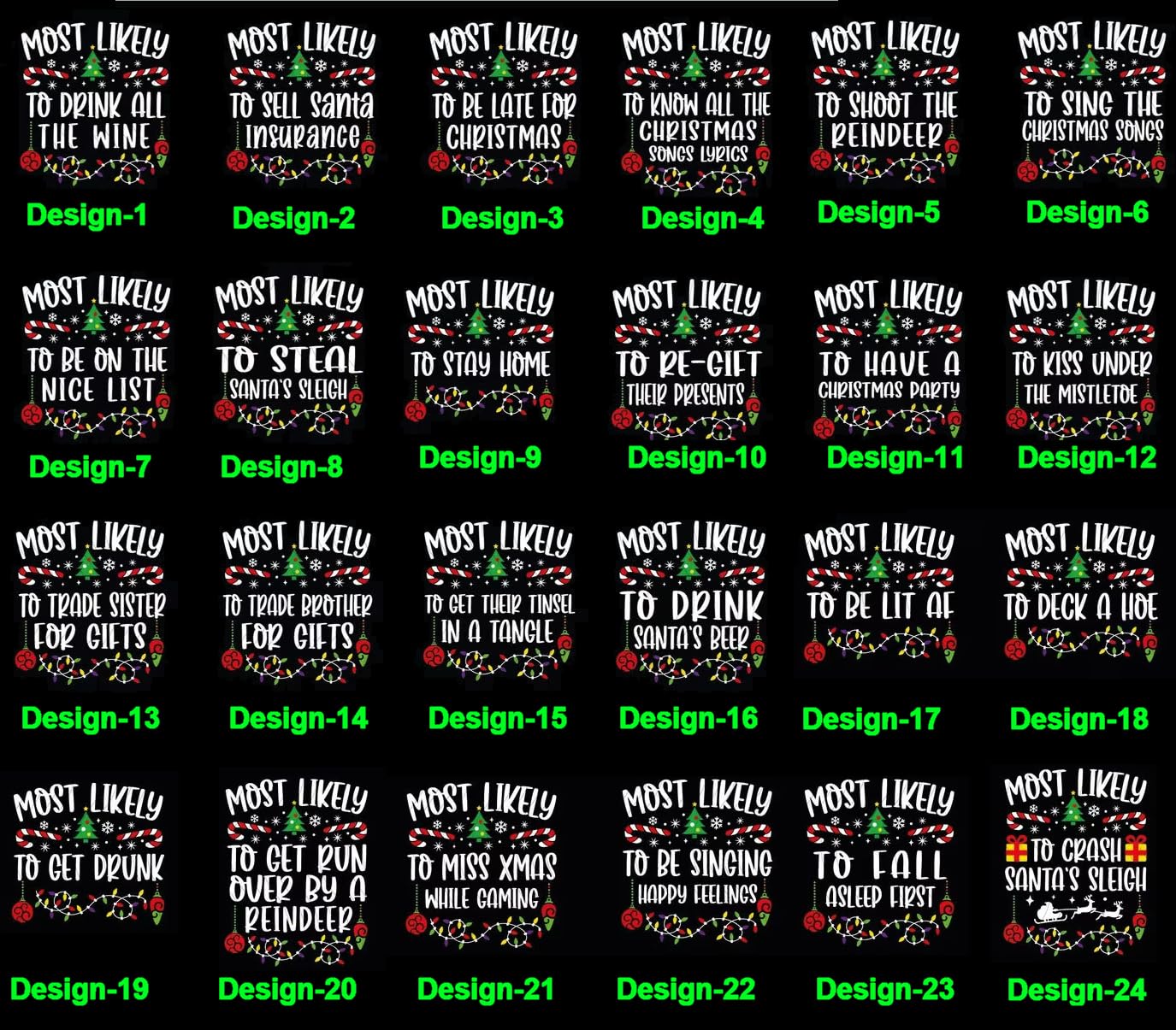Most Likely To Christmas Shirts, More Than 50 Quotes Family Matching Christmas Tshirts, Custom Text Funny Christmas T-Shirts, Personalized Holiday Party Reunion Tees for Baby & Toddler & Youth and Adults