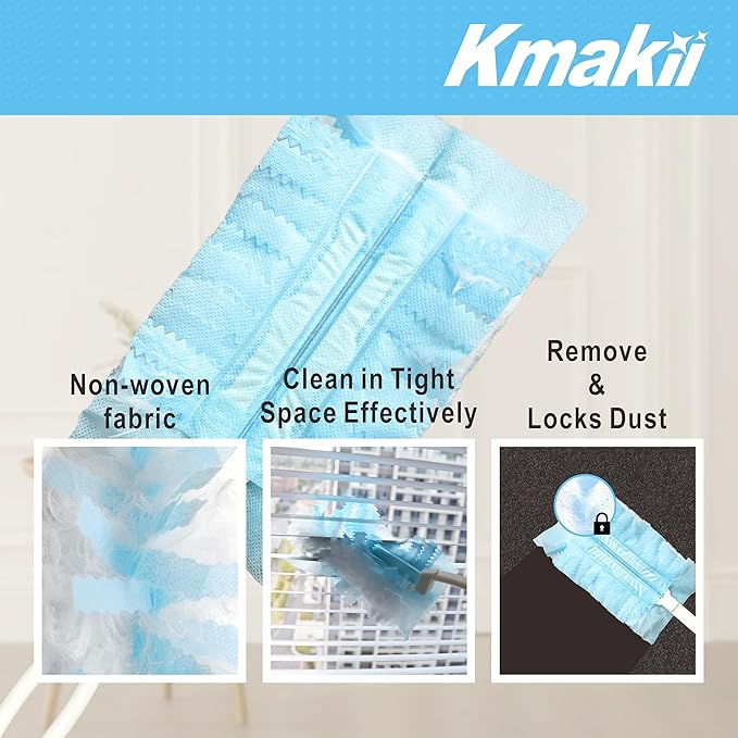 KMAKII Disposable Duster Refills, Compatible with S wiffer,Heavy Duty Electrostatic Blue Duster Heads, Ideal for Home Cleaning, Furniture, 1 Short Handle and 20 Refills