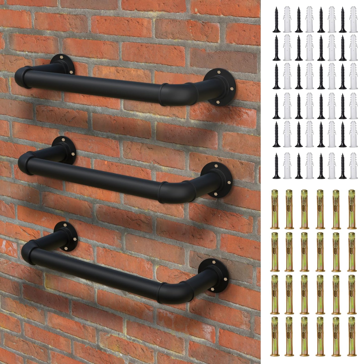 3-Rung Wall Mounted Ladder, Heavy Duty Steel Pipe Fire Escape Ladder for Egress Window & Basement, Black Industrial Hanging