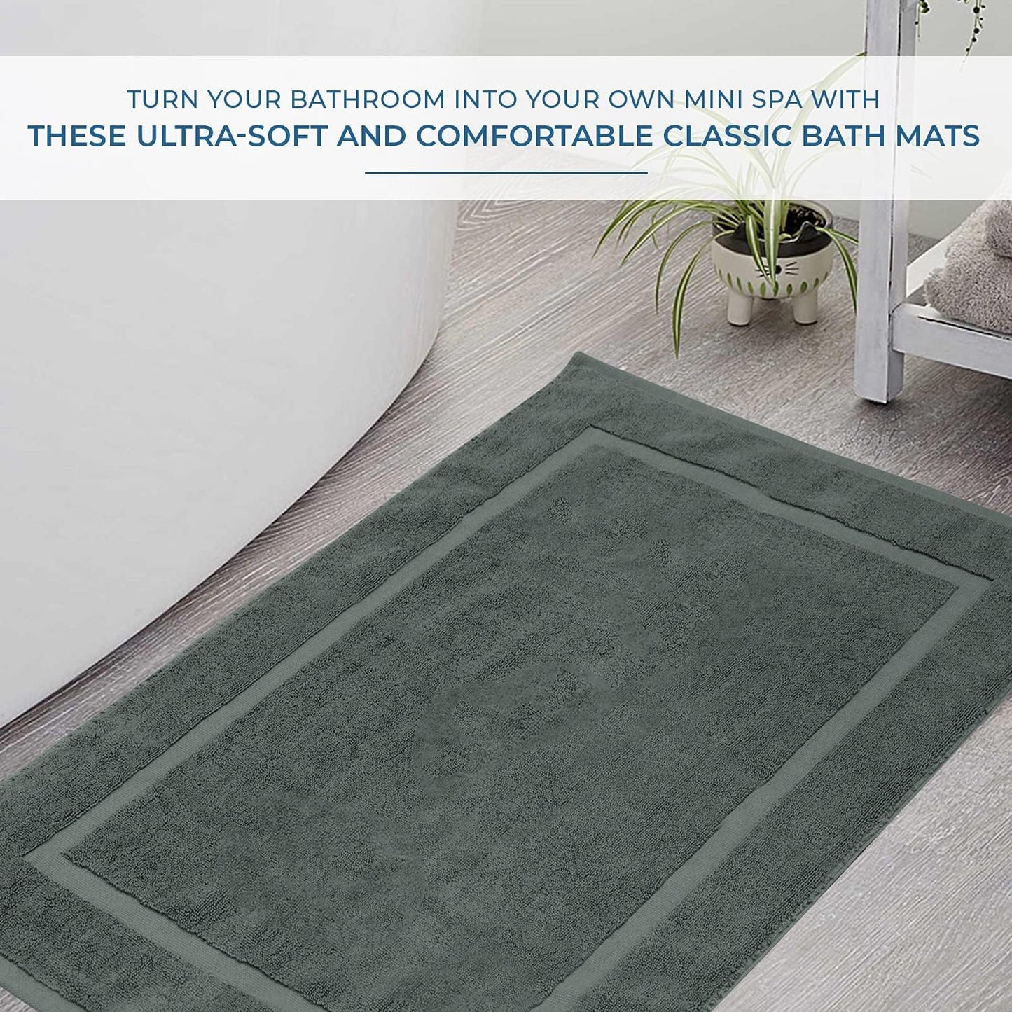 DAN RIVER Classic Cotton Bath Mats Set of 2 – Not a Bathroom Rug, Ultra Soft, Highly Absorbent & Machine Washable Bath Mat Towel for Bathroom Floor Mat – Durable, Quick-Dry, 21x34 Inches, Grey