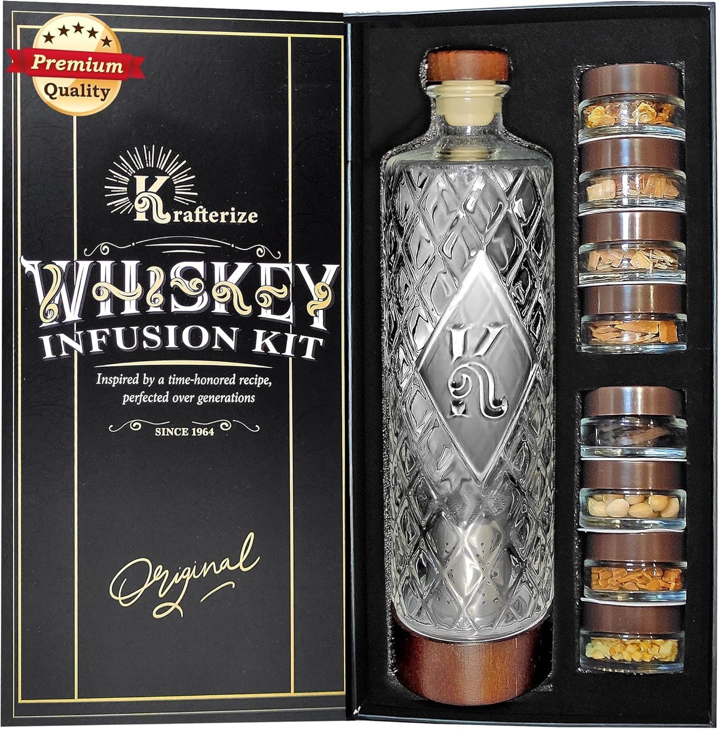 DIY Whiskey Gifts for Men - DIY Whiskey Infusion Set - Whiskey Making Kit - Decanter Set with Botanicals & Wood Chips - Bourbon Decanter & Birthday Gifts for Men
