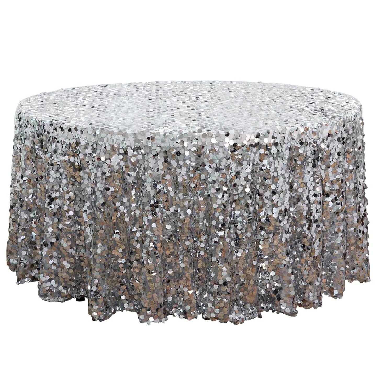 Efavormart 120" Big Payette Sparkly Sequin Round Tablecloth for Wedding Banquet Party - Silver - Premium Collection