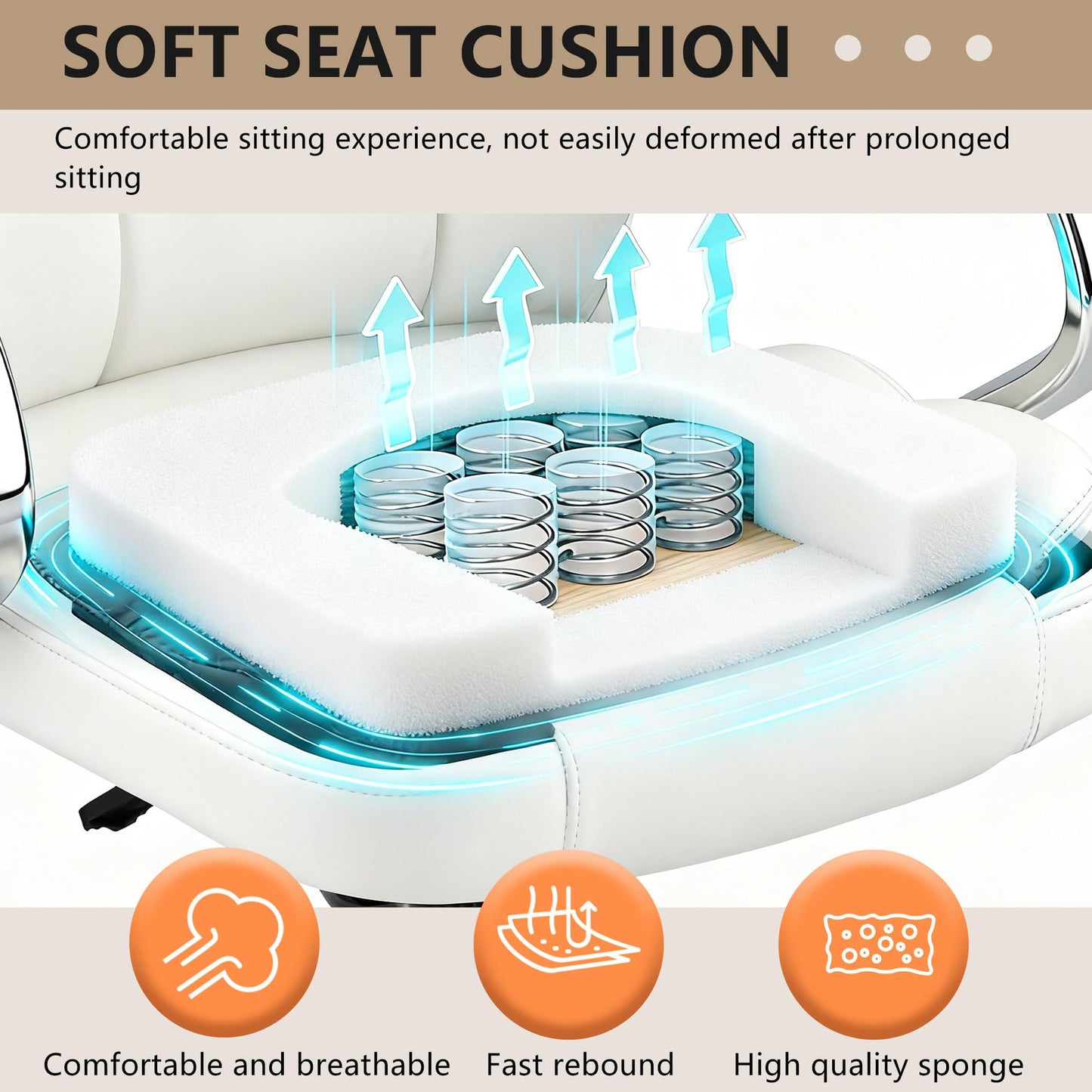 FDW Office Chair Computer High Back Adjustable Ergonomic Desk Chair Executive PU Leather Swivel Task Chair with Armrests Lumbar Support (Beige)