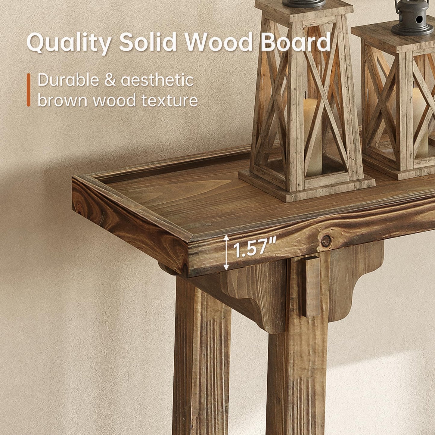 TRIBEWOOD Solid Wood Console Table for Entryway, 63-Inch Long Farmhouse Sofa Table Behind Couch with 2-Tier Storage, for Living Room, Foyer, Hallway, Entrance, Rustic Brown
