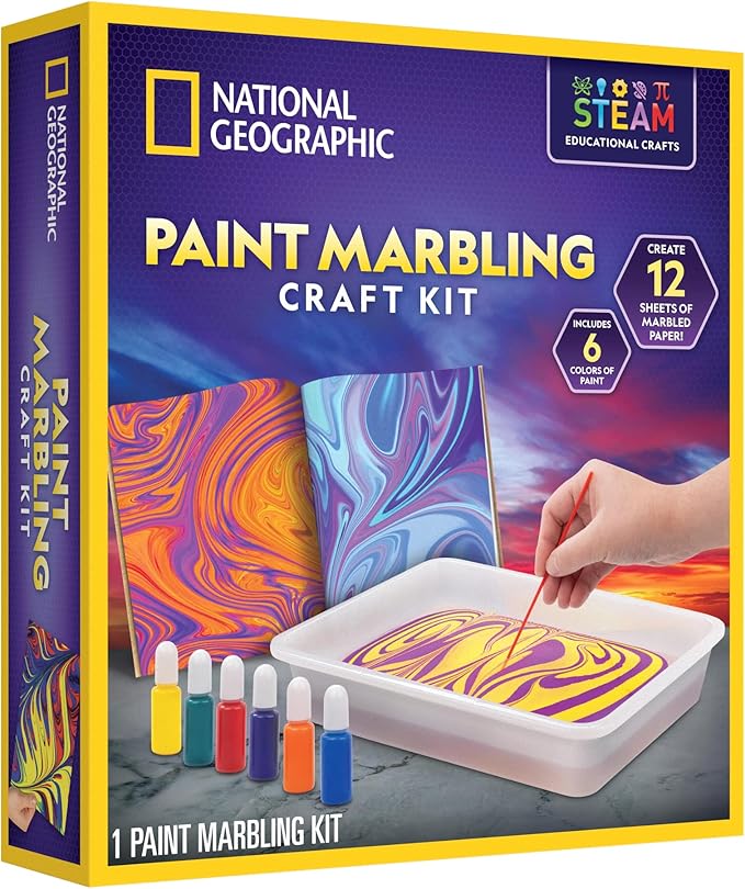 NATIONAL GEOGRAPHIC Marbling Paint Kit for Kids - Create 12 Sheets of Marble Art with Paints & Water, Painting Arts and Cr...