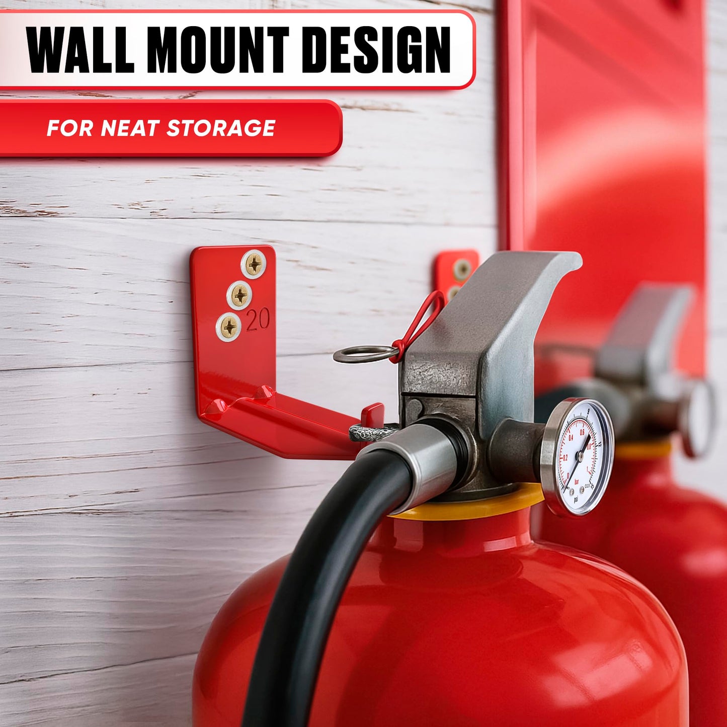 8 Pack Fire Extinguisher Hook - 2.36″ × 1.57″ × 2.36″ Fire Extinguisher Wall Mount Bracket, Hold Up to 20 lbs Each, Easy to Install, Includes Screw, Gaskets & Anchors, Good for Garage, Workshop, Home