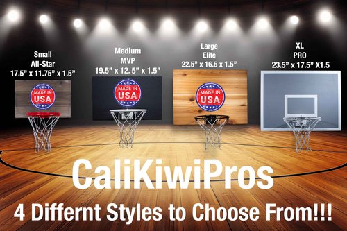 Cali Kiwi Pros Elite Mini Basketball Hoop & Ball Set, Wall Mount, Indoor Made in The USA Cedar Backboard. Includes 9” Hoop, Net, Pump & 5 Mini Basketballs. (Natural)