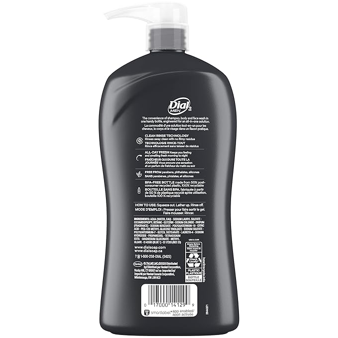 Dial Men 3in1 Body, Hair and Face Wash, Hydro Fresh, 32 fl oz (Pack of 2)