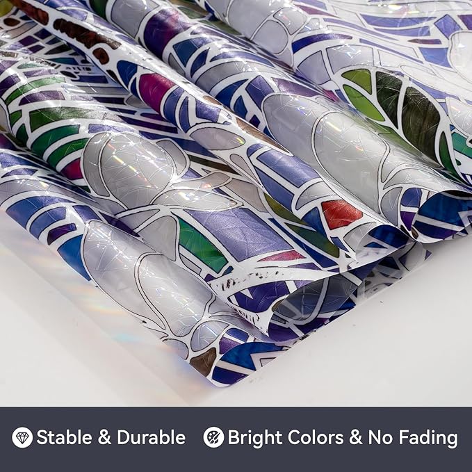 DKTIE Magnolia Pattern Stained Glass Window Film Floral Decorative Window Privacy Film with Rainbow Effect Front Door Bathroom Room Decor (S677, 17.7in X 118.1in)