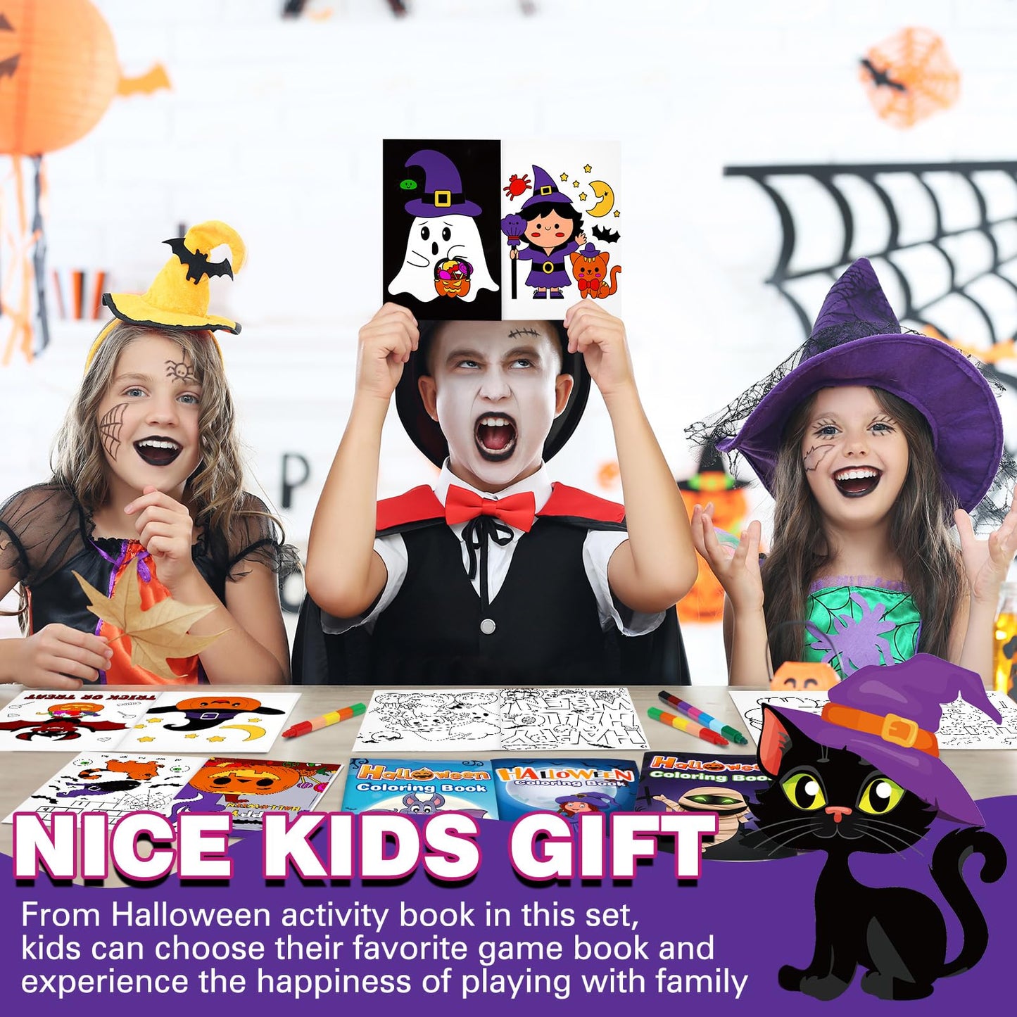 Fulmoon 144 Pcs Coloring Books with Crayons Include 72 Halloween Coloring Book 72 Stacking Crayons Mini Activity Books for Kids Party Favors Gifts Goodie Bags Stuffers School Classroom Travel