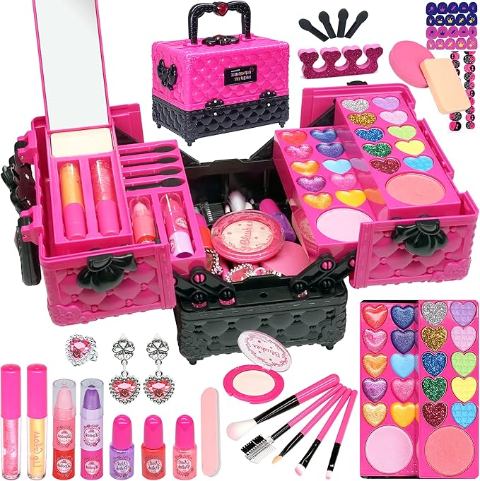 Kids Makeup Kit for Girl - 52 PCS Safe and Washable Makeup for Kids, Real Girls Makeup Kit, Toddler Makeup Kit with Cosmet...