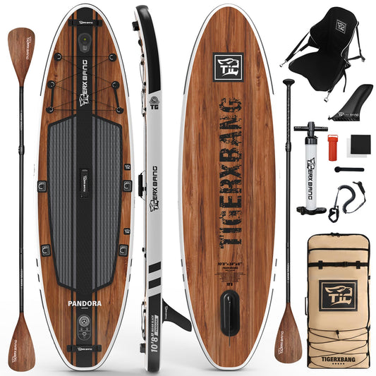 TIGERXBANG Paddle Board, 10.8' Stand Up Paddle Board with Premium Complete Inflatable SUP Accessories, Extra Wide Paddleboards for Adults & Youth-Pandora Collection Indian Black