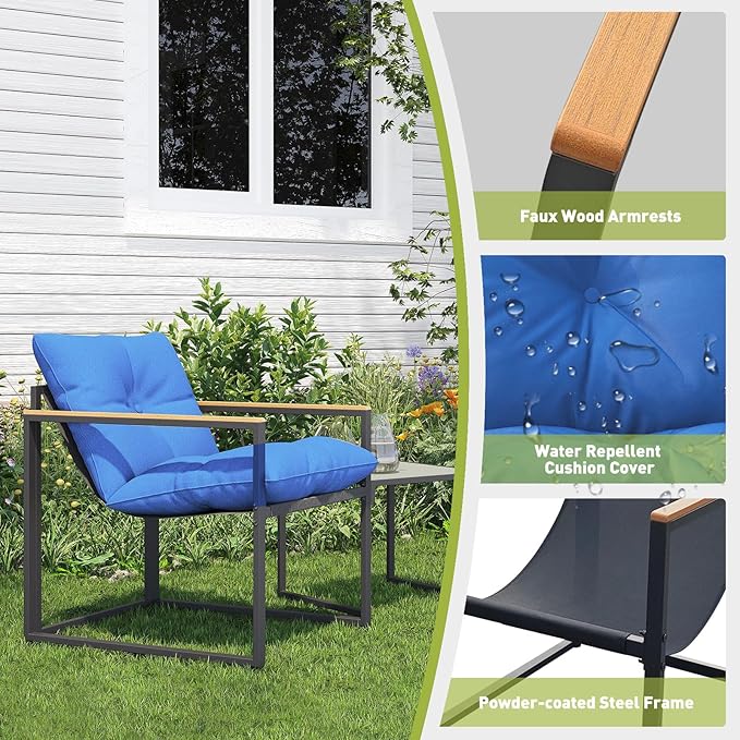 3D MATRIX Patio Furniture Set, 3 Piece Bistro Patio Sets, Small Bistro Set, Small Balcony Furniture (Blue)