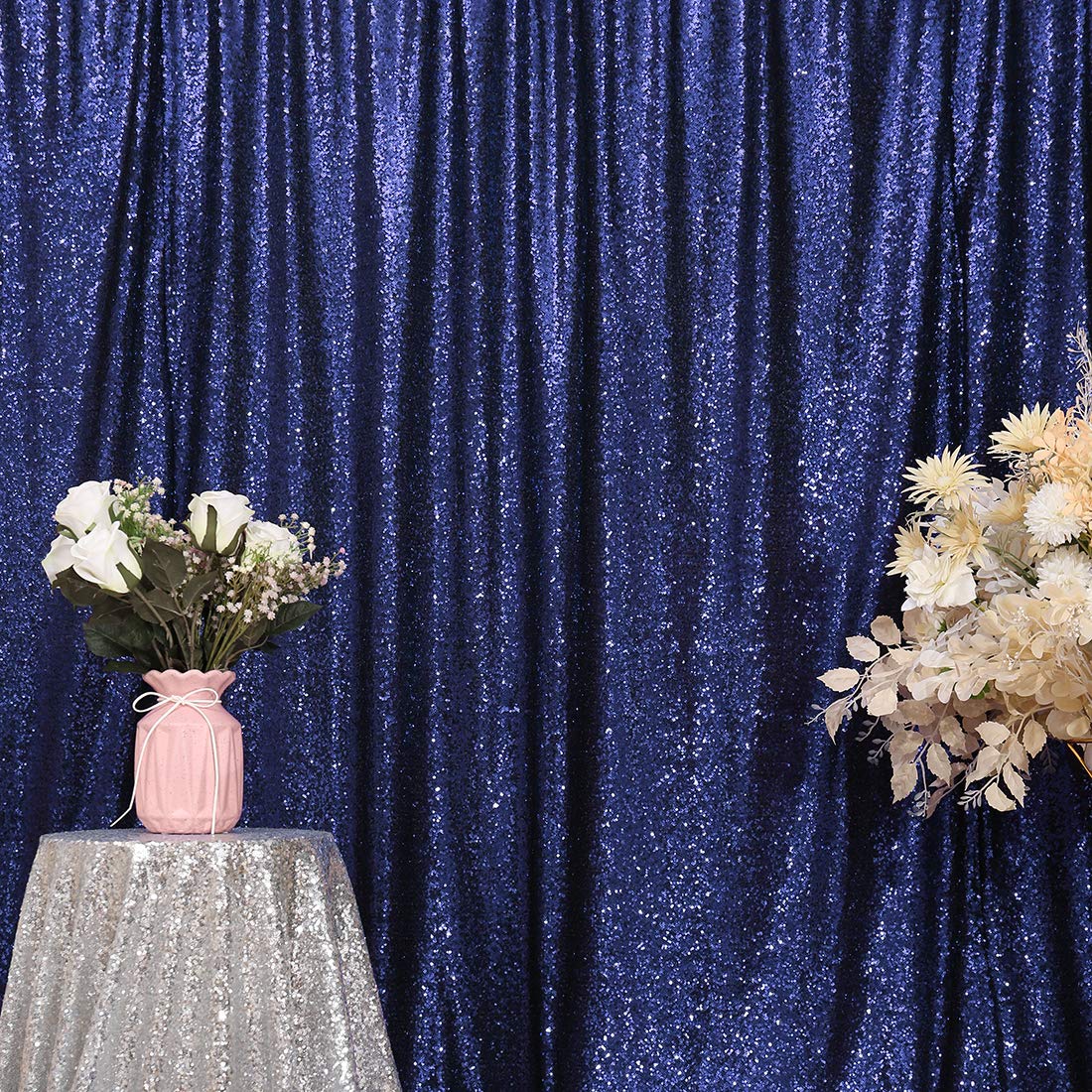 Poise3EHome 6FT x 8FT Navy Blue Sequin Photography Backdrop Curtain for Party Decoration, Navy Blue