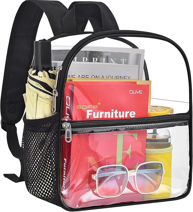 Busiuw Clear Backpack for Stadium Events - 12x12x6, Mini Small Clear Bag Sports Fan Backpacks with Front Pocket for Concer...