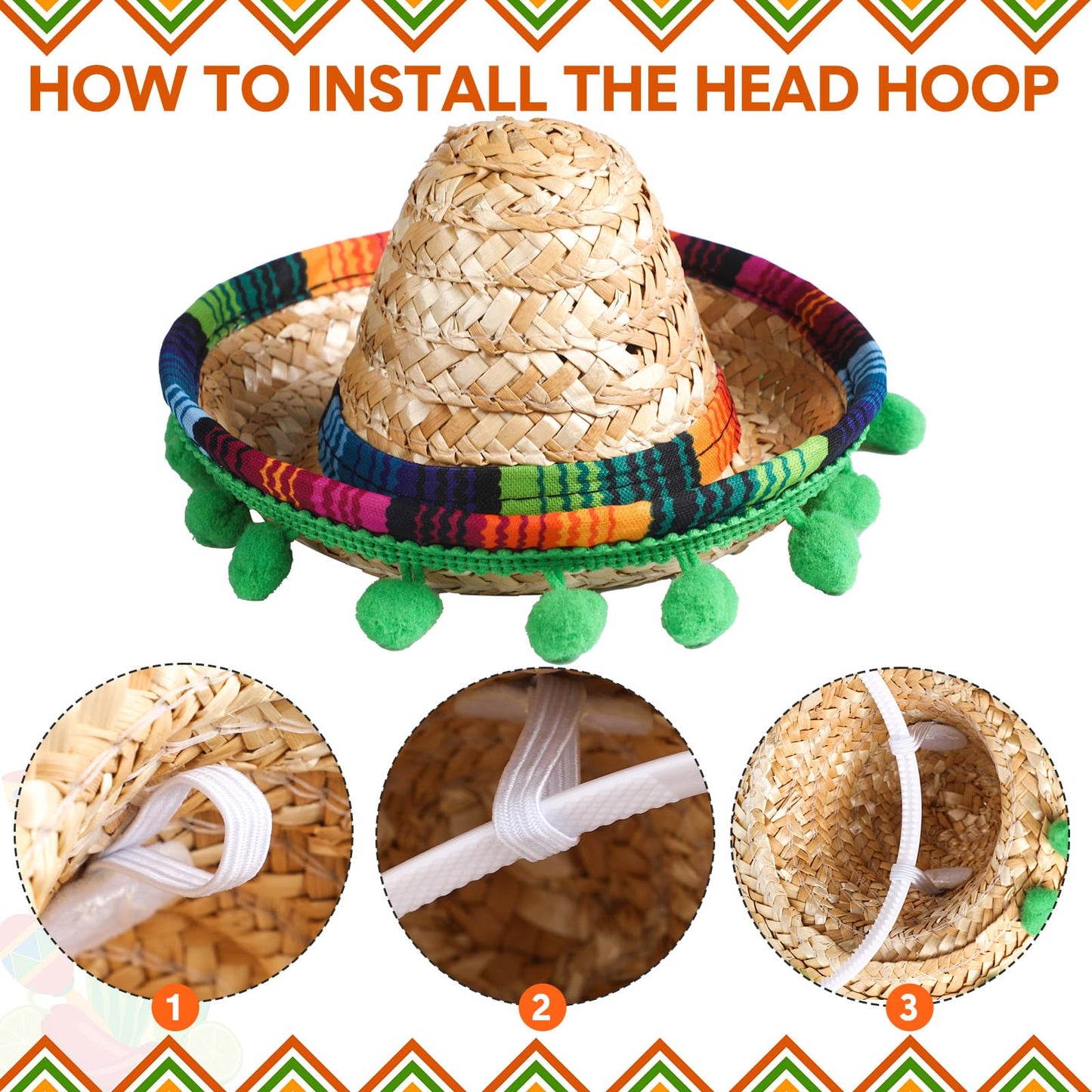 Mumufy 12 Pcs Cinco De Mayo Sombrero Headband Hats Bulk Mini Hat Headband with Fiesta Fabric Mexican Theme Decorations (Pastoral)