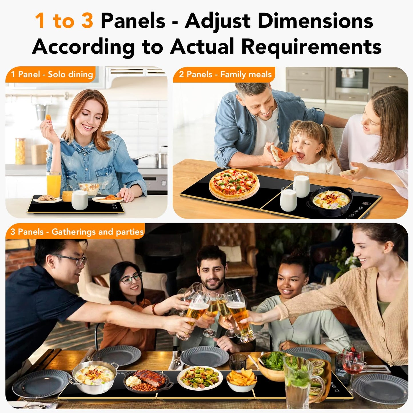 Electric Warming Tray, Extra-Long 47.24'' x 11.81'' Glass Surface, 3-in-1 Warming Mat for Food, with 7 Temperature + 8-Hour Timer Settings, Modular Food Warmers for Parties Buffet for Catering