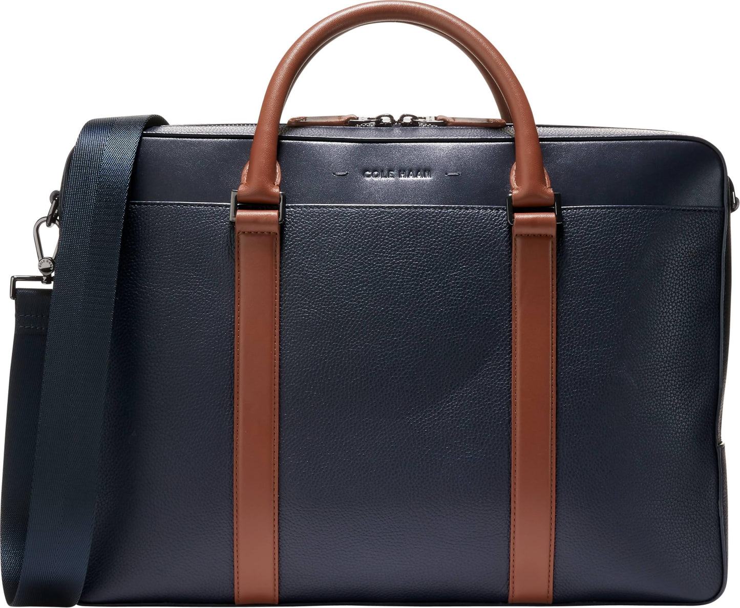 Cole Haan Men's Triboro Briefcase, Navy Blazer/New British Tan