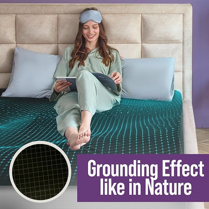 Earth Grounding Sheets Queen Size with 12% Silver Fiber & 4% Silk & 84% Cotton - Black - SGS Quality Certified Grounded Well Bed Sheet - Conductive Fitted Sheet for Better Sleep