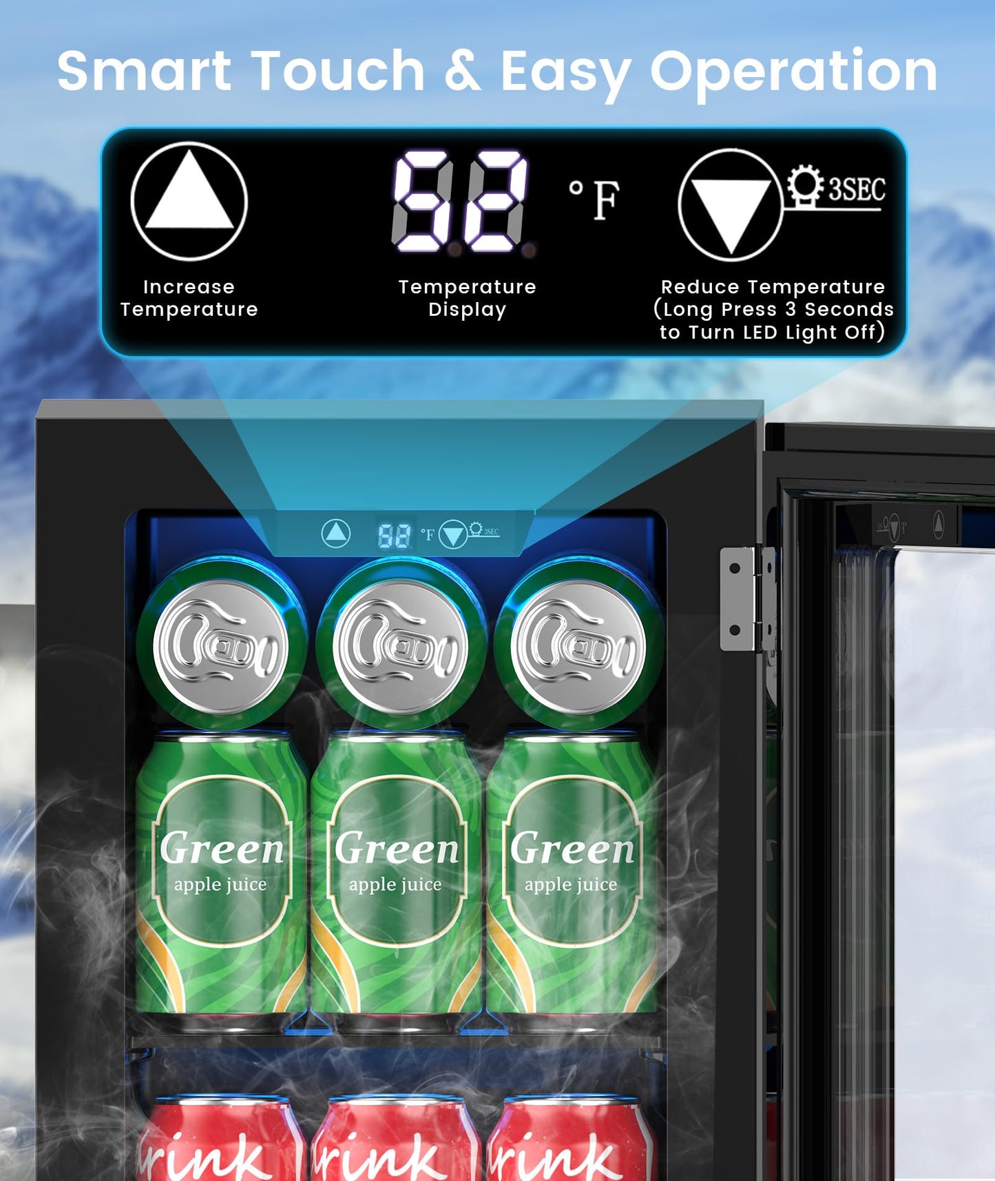 Kismile 18L Beverage Refrigerator Cooler, 24Can Mini Fridge with Glass Door, Quiet Compressor, Countertop Small Fridge with 40-61℉ Digital Electronic Temperature Control, LED Lgiht for Home and Bar