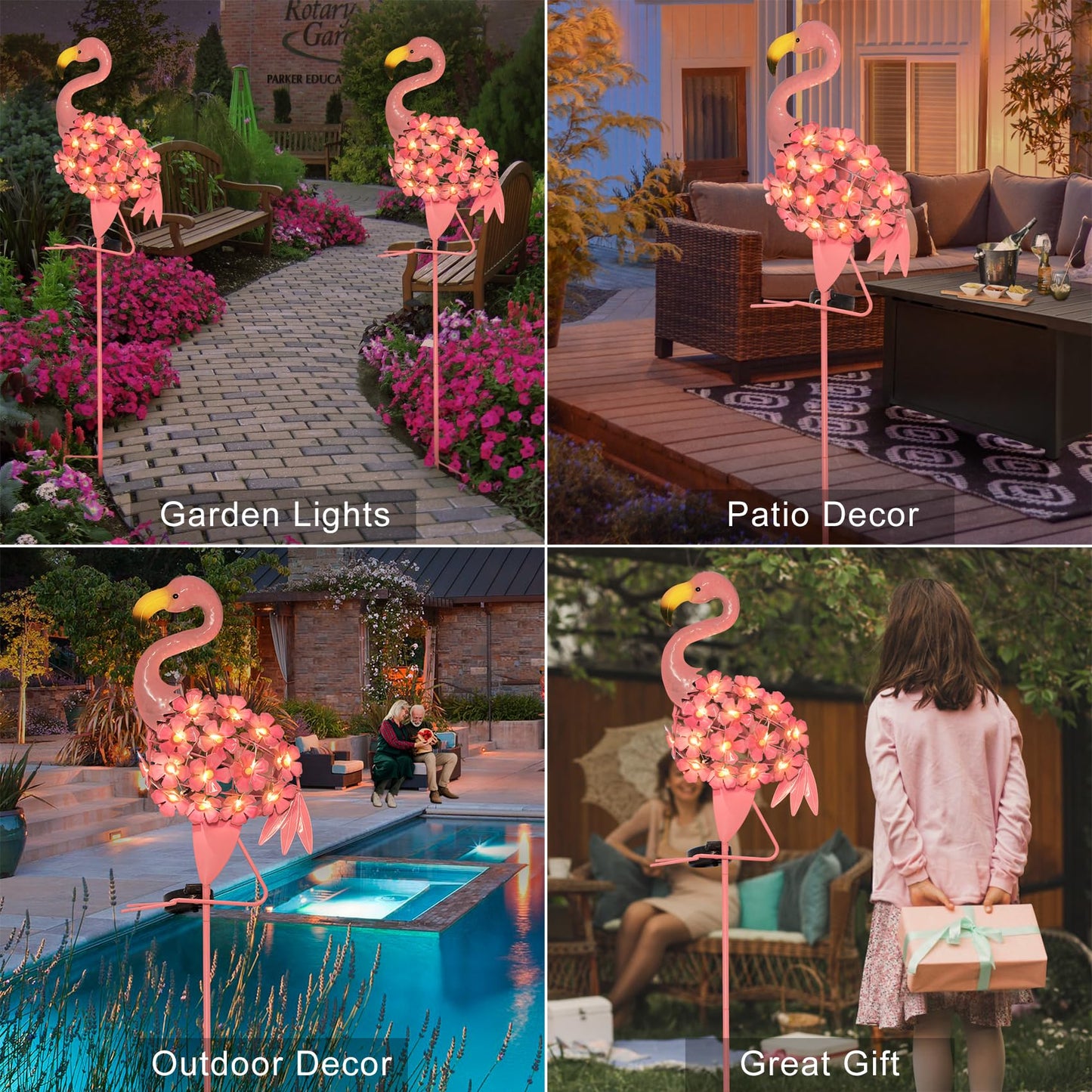 HOMEIMPRO 1Pack Flamingo Solar Lights, 2Pack Snowman Gnomes Christmas Decorations for Yard Patio Garden Gifts
