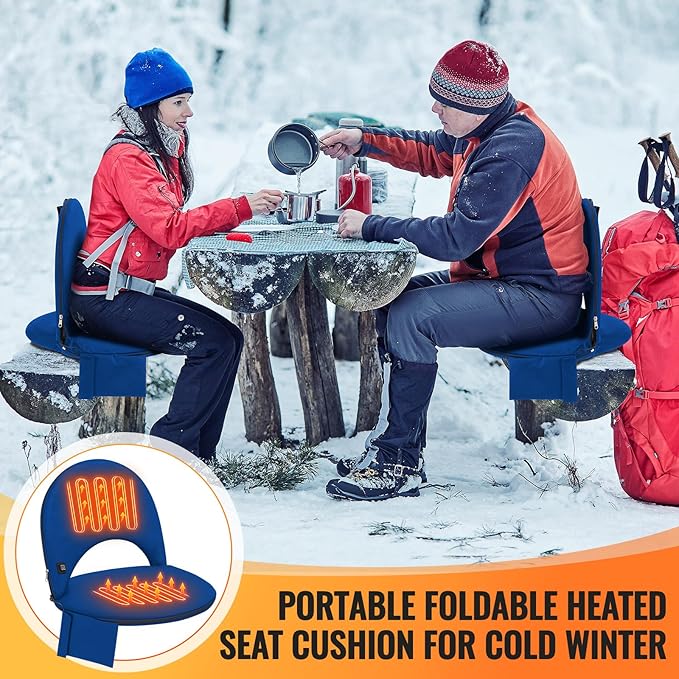 Teenyyou Heated Stadium Seat Cushion for Bleachers with Back Support Extra Portable Foldable Heating Stadium Seats Chair Pad with USB 3 Level Heating Pocket for Outdoor Sport