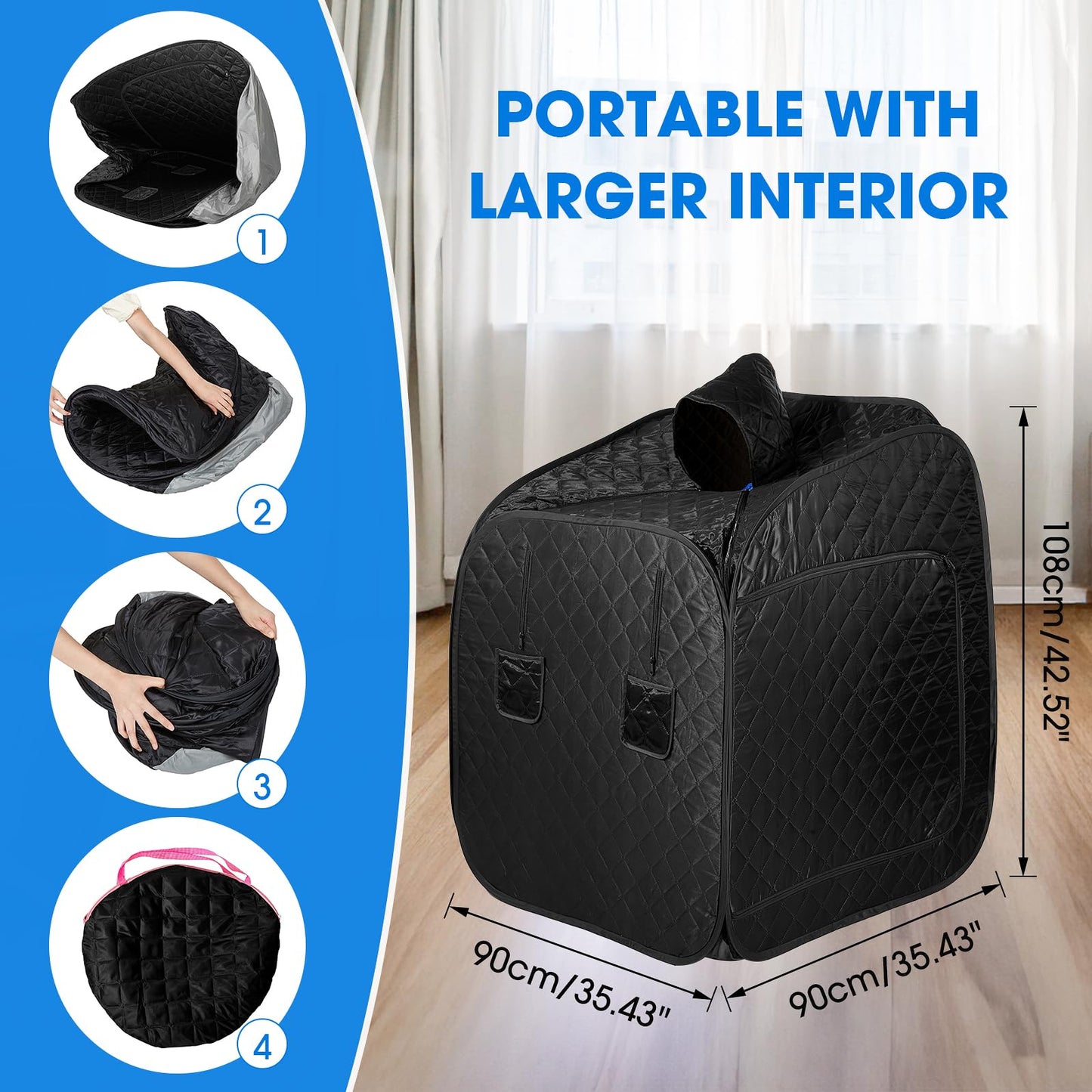 VARIPOWDER Portable Steam Sauna for Home Spa, Sauna Tent with Steamer Generator 2.6L 1000W Foldable Saunas Box, 90 Minute Timer, Chair, Remote Control Included(Black)