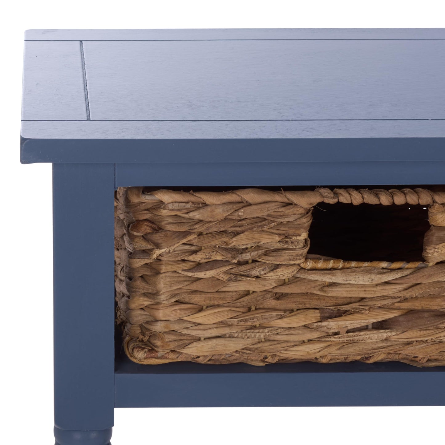 SAFAVIEH Home Collection - Christa Entryway Console Table, Blue Solid Wood 3-Drawer Storage Sofa Table with Rattan Baskets (AMH5737H)