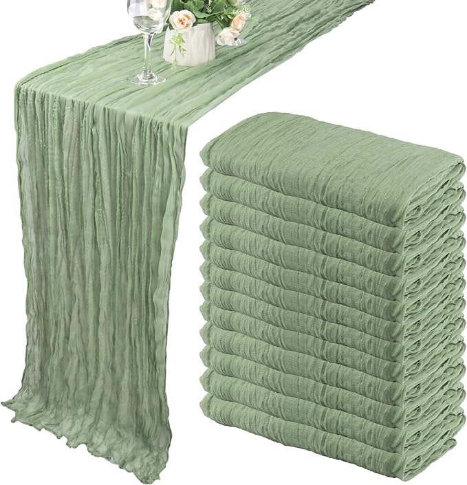 12 Pack 10Ft Cheesecloth Table Runner 35x120 Inch Boho Gauze Table Runner Cheese Cloth Long Romantic Table Runners for Wed...
